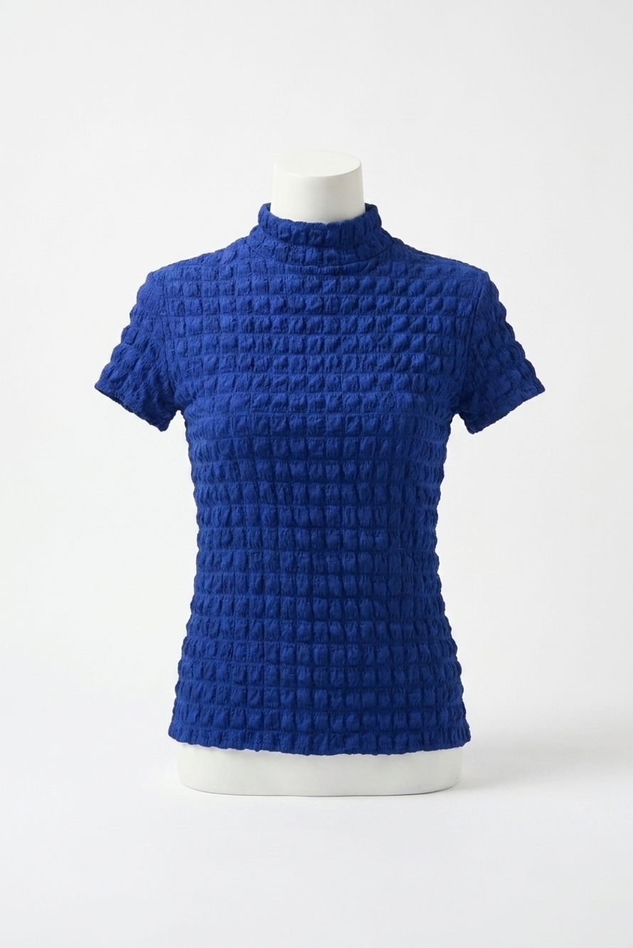 NEW JOSEPH RIBKOFF textured mock neck short sleeves boxy top in royal sapphire